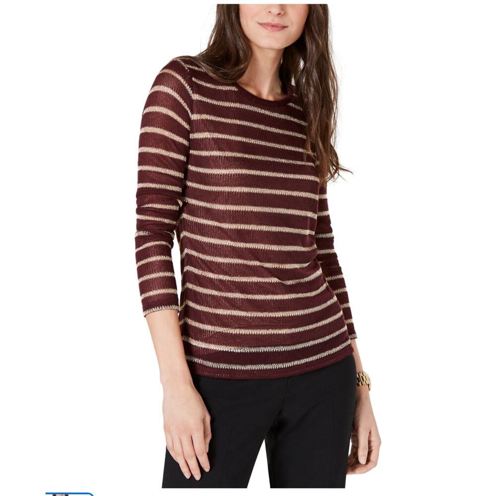 Michael Kors Women’s M Metallic‎ Stripe Pullover Sweater Purple Long Sleeve NWT